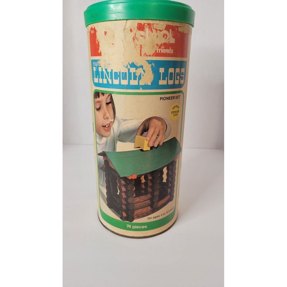 PLAYSKOOL LINCOLN LOGS 1977 Vintage Pioneer Set Storage Tin Only No Blocks